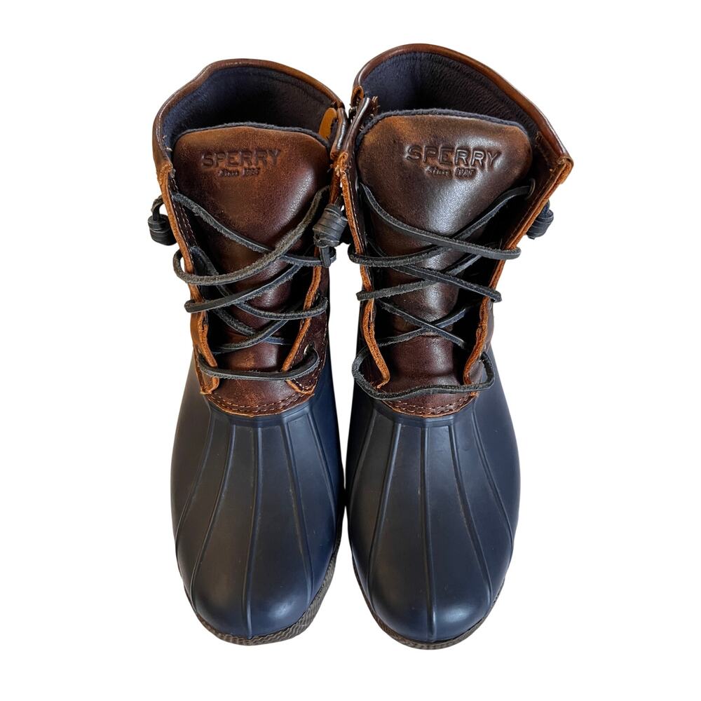 Sperry Women’s Brown Leather & Navy Waterproof Duck‎ Boots Size 8 M